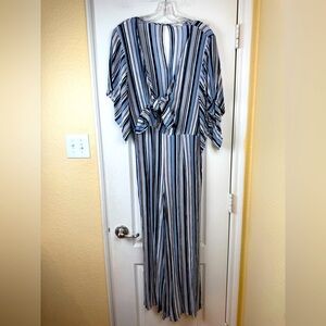 Hummingbird Striped V neck Tie Front Jumpsuit Size Medium